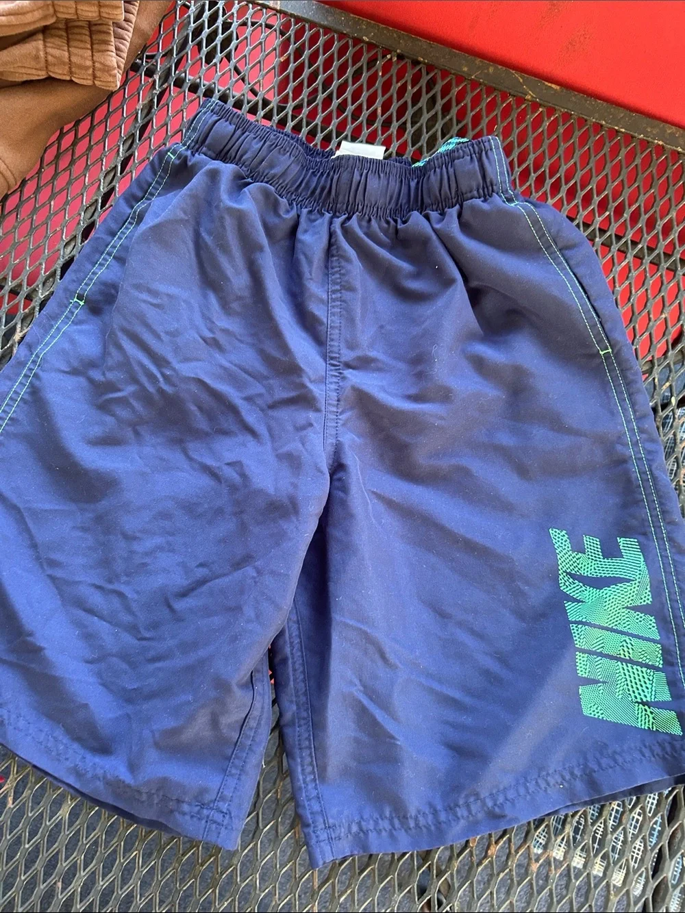 Nike Boys Navy Swim Shorts with Teal Logo